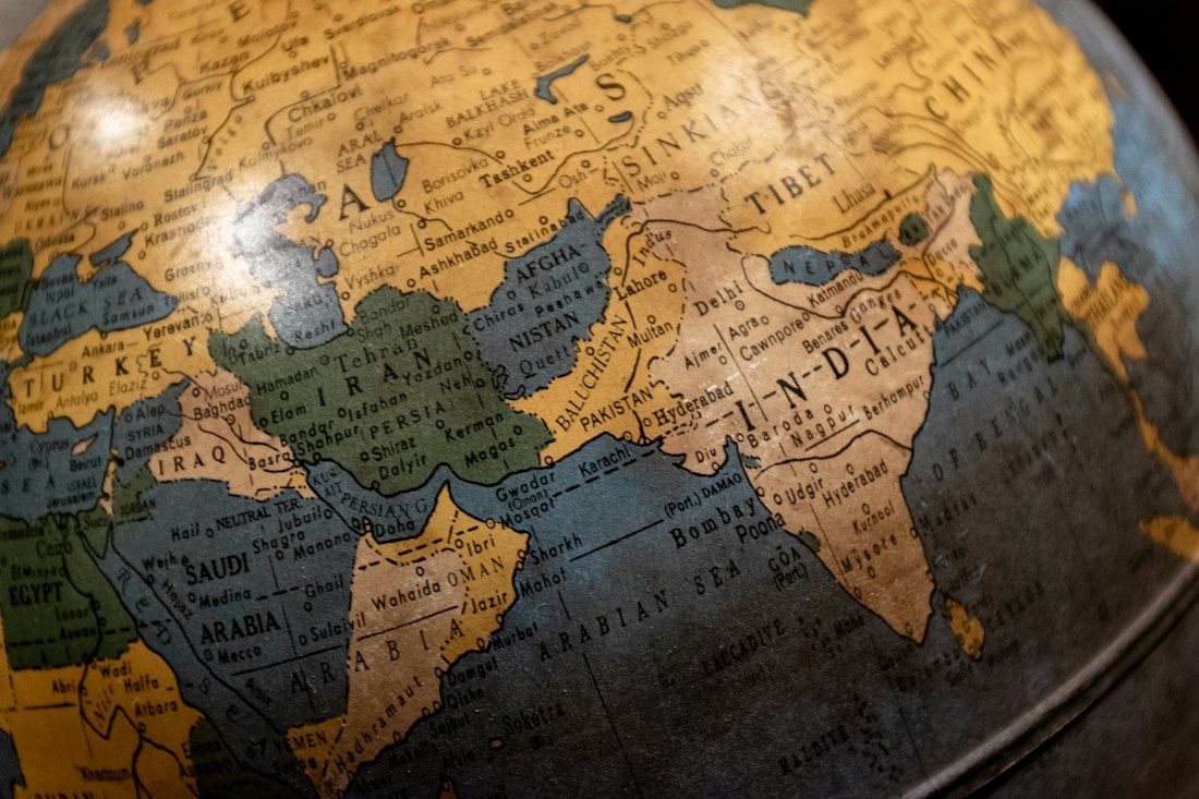 A world map at night